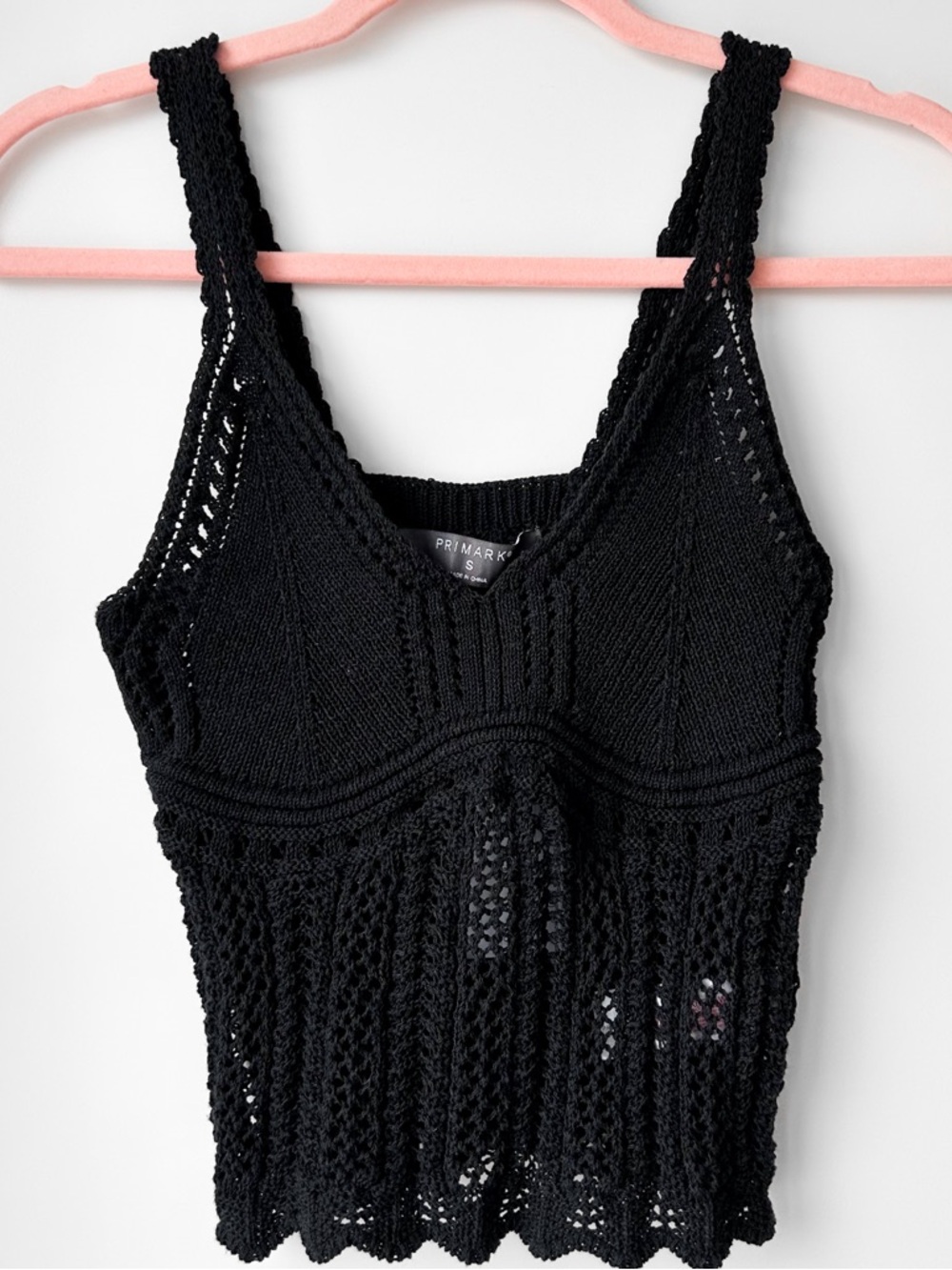 Primark black crochet knit tank top